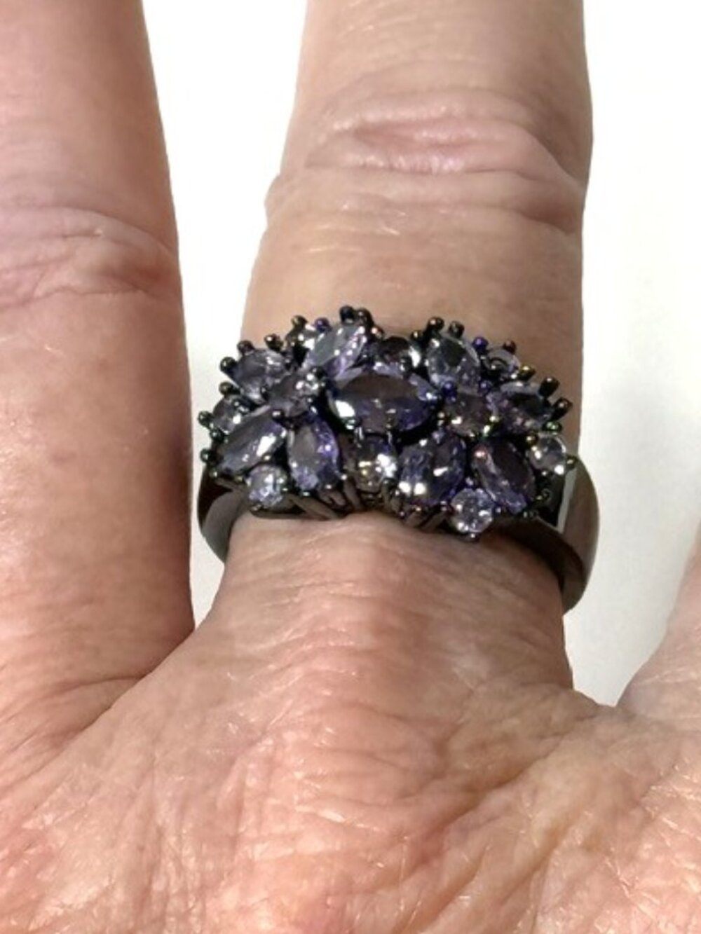 Purple crystal, pewter-tone fashion statement ring.